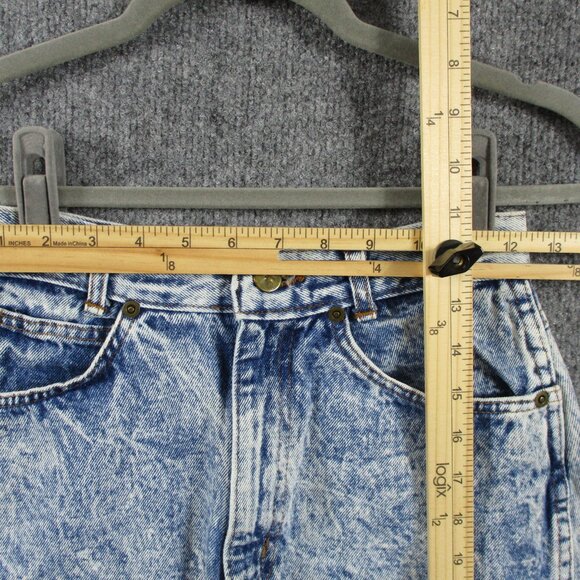 VINTAGE Chic Skirt Womens 7 Blue Acid Wash Denim Jean Short 80s 90s Made In USA - Picture 10 of 14